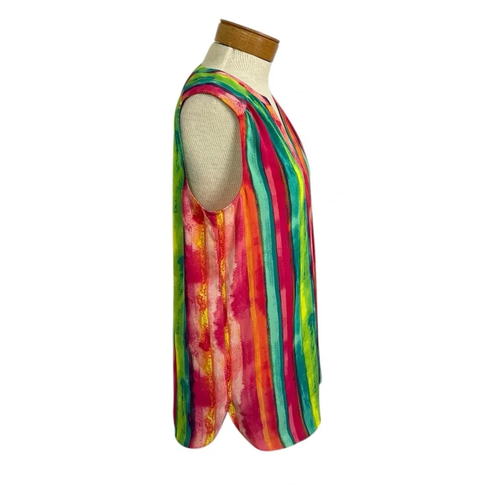 CURVES 360 by NYDJ Bright Pink Green Orange
Striped Sleeveless Blouse Sz Small_3